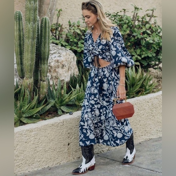 WAIMARI's 'Emanuelle' navy embroidered midi dress NWT - Picture 3 of 13